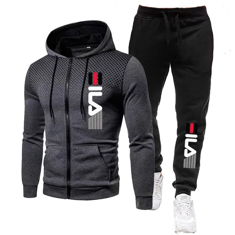 2 Piece Jogger Suits Mens Autumn Long Sleeve Zipper Print Hoody Coat and Long Sweatpants Male Outdoors Sport Tracksuits sports suit tracksuit set sports set outdoor suit set