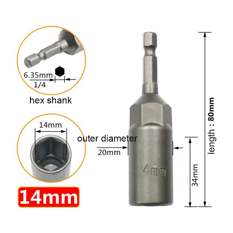 1pc 5.5mm-19mm Extra Deep Bolt Nut Driver Bit Set 1/4 inch 6.35mm Hex Shank Impact Socket Adapter Nut Setters for Power Tool images - 6