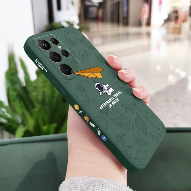 Travel Astronaut Phone Case For Samsung Galaxy S22 S21 S20 Ultra Plus FE S10 S9 S10E Note 20 ultra 10 9 Plus Cover Dark Green 2