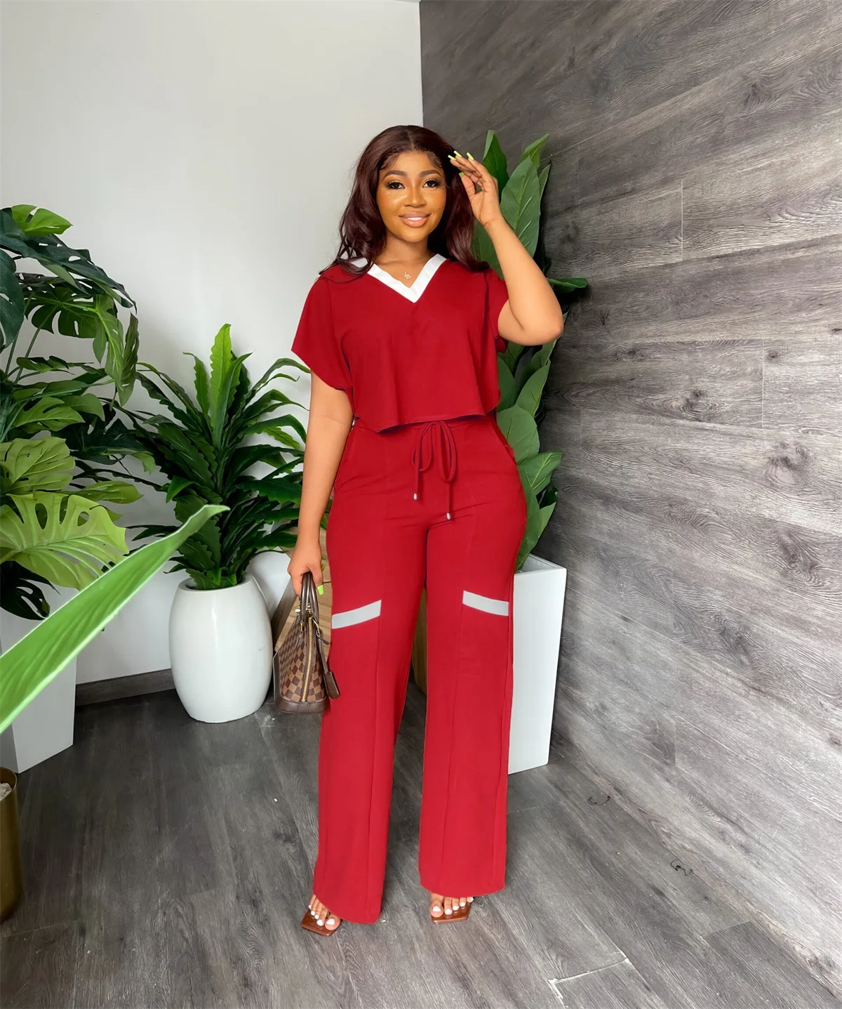 Autumn Women's Suit Fashion Casual Short-Sleeved T-shirt Sports Suit Straight Pants Temperament Elegant Commuter Two-Piece