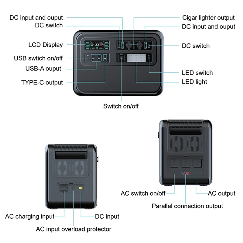 محطة طاقة 2400 واط LiFePO4 UPS
