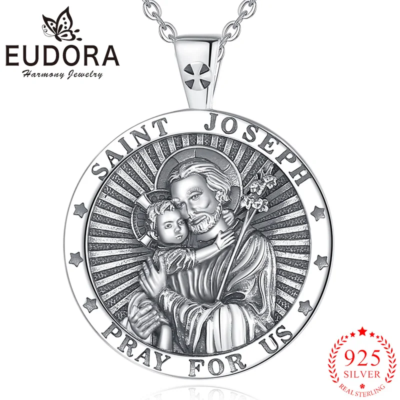925 Sterling Silver Saint Joseph Necklace Religious Amulet Pendant Vintage Jewelry Men Women Personality Gifts Eudora