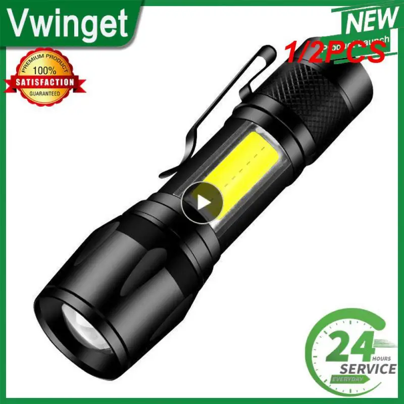 

1/2PCS Zoom Mini Led Flashlight XP-G Q5 Flash Light Lantern Portable rechargeable Glare COB Flashlight Outdoor Camping