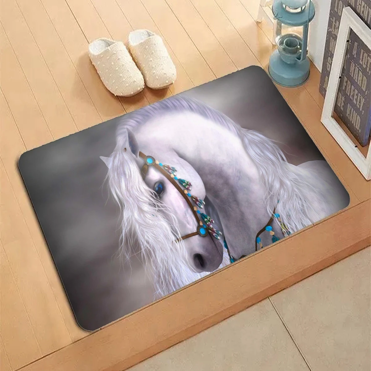 

Ковер с рисунком белой лошади, коврик для входной двери, нескользящий декоративный ковер для гостиной, кухни, спальни, напольные коврики, домашний декор