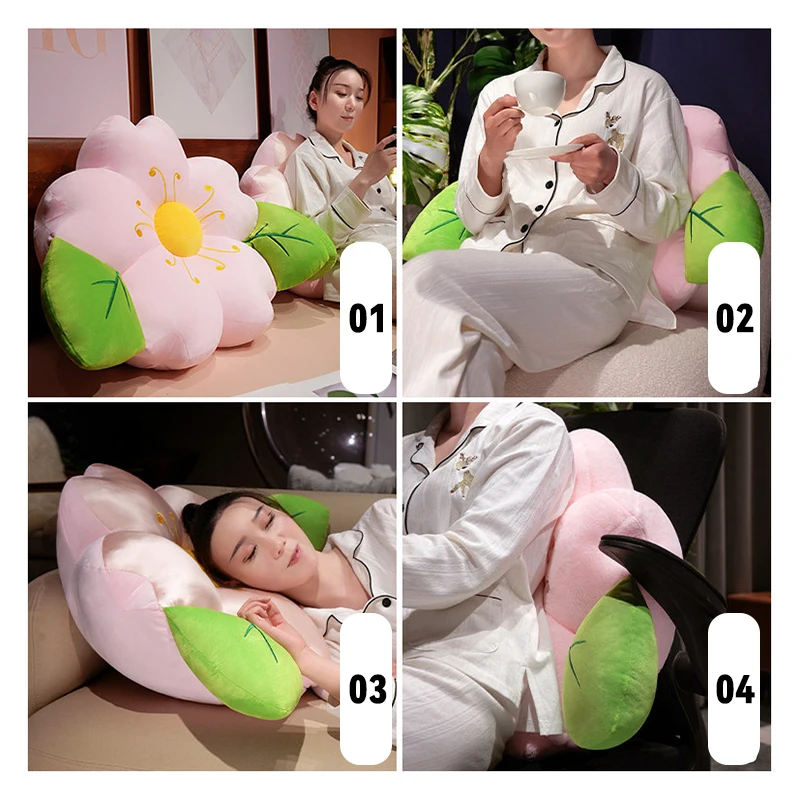 핑크 벚꽃 꽃잎 쿠션 침실 거실 사무실 차량 장식 사쿠라 베개 플러시/아이스 실크 소파 허리 쿠션