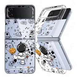 Cute Astronaut Pattern Transparent Folding Hard Case Cover for Samsung Z Filp8 (A272)