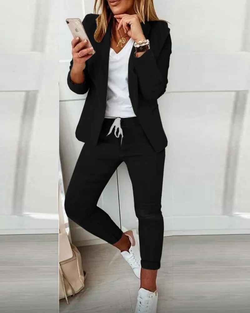 2022 Spring and Autumn Women Blazer And Pants Sets Two Pieces OL Single Breasted Jacket Formal Suit Trousers plus size pant suits for special occasions Suits & Blazers