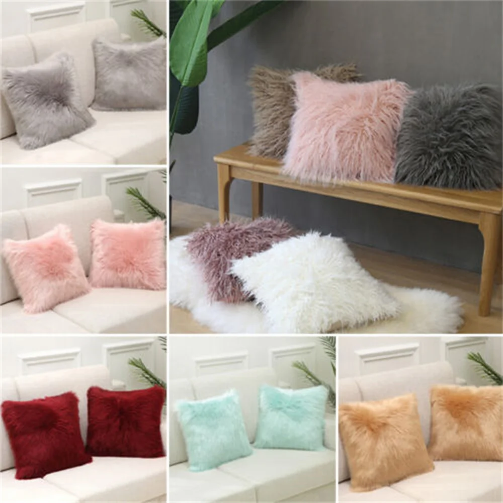 

Nordic Plush Pillowcase Wool Faux Fur Cushions Sofa Bed Furry Long Hair Cushion Princess Pillow Home Wedding Decoration