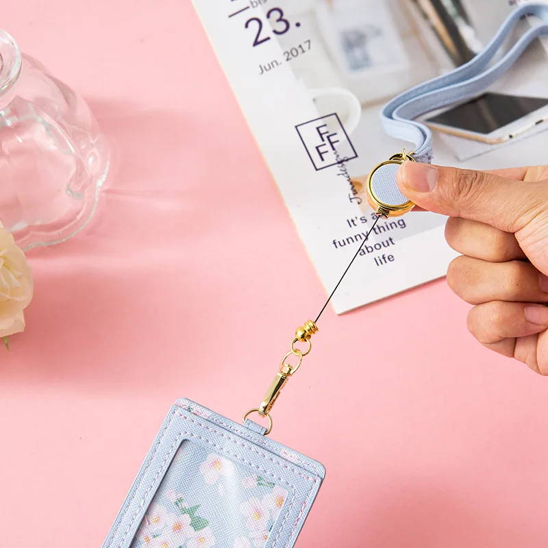 Kawaii Sakura Card Holder Lanyard Photocards ID Business Card Holder Portable Case Korean Stationery Office Supplies
