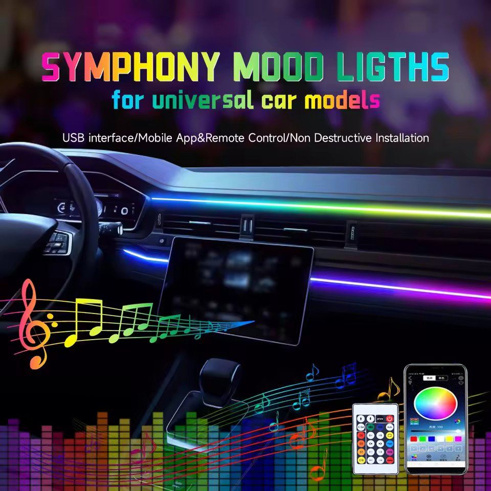 64 color acrylic car interior cold light ambient light without wiring changed to decorative car voice controlled music rhythm li