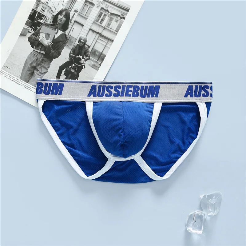 Men's underwear elastic mesh comfortable breathable sexy high fork youth briefs aussiebum Men's briefs milk silk waist comfort 5