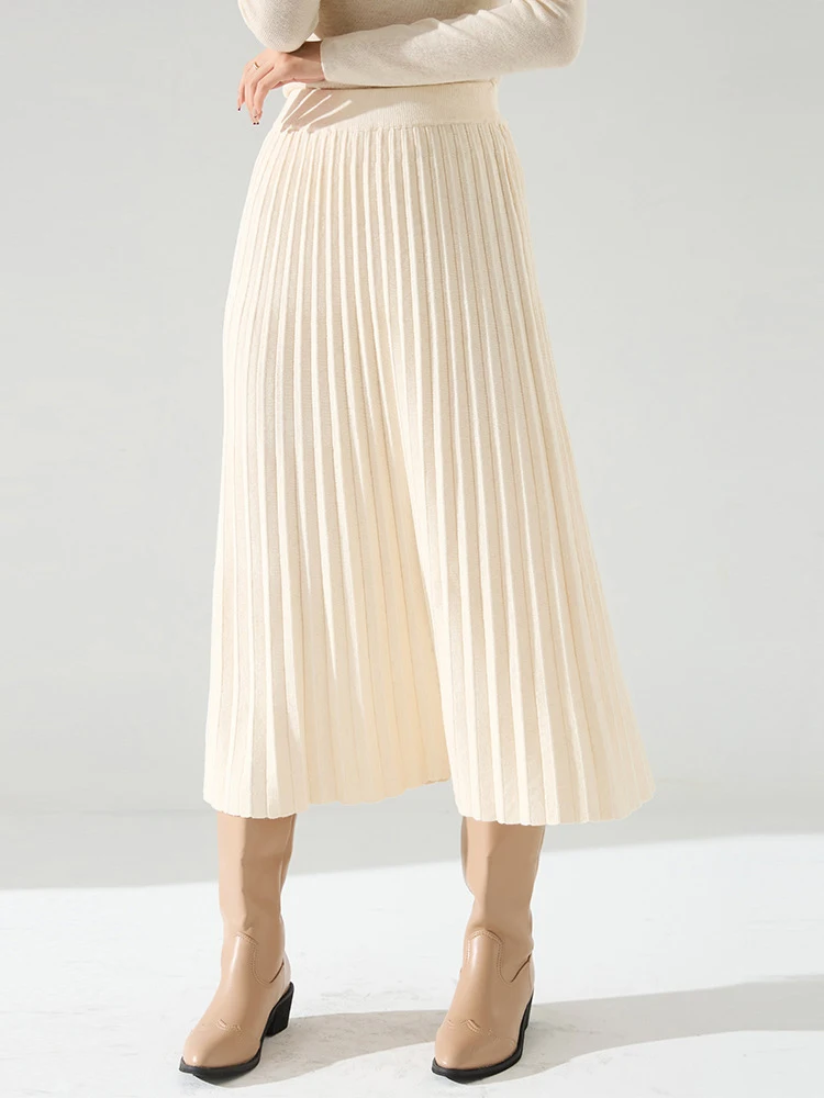 

Autumn and Winter New Draped A-line Skirt Large Hem Circumference High-waisted Pleated Umbrella Skirt Pressed Pleated Knit Skirt