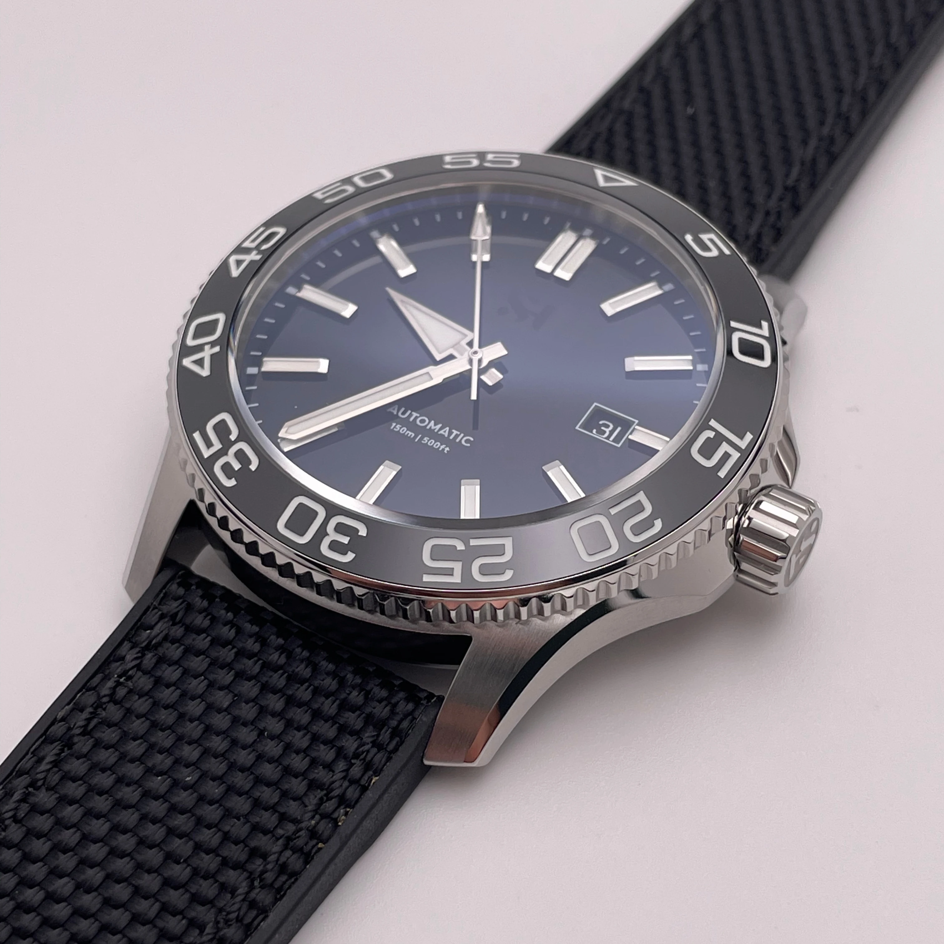 SH Enamel Automatic Diving Watch 150M Water Resistance Full Brushed Bracelet See-Through Back Watch for Men Free shipping Gift