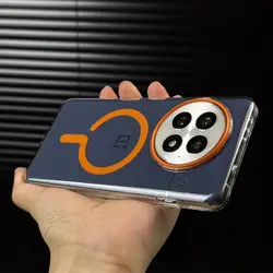 Luxury Acrylic Transparent Magsafe Magnet Back Cover with Wireless Charging Capability for OnePlus Ace 5 (Orange 1)