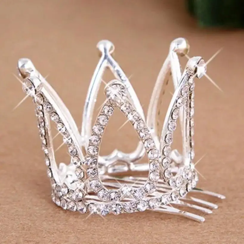 1 Pcs Kids Girls Glitter Crystal Rhinestone Twinkle Princess Crown Tiara Flower Girl Wedding Birthday Prom Hair Accessories