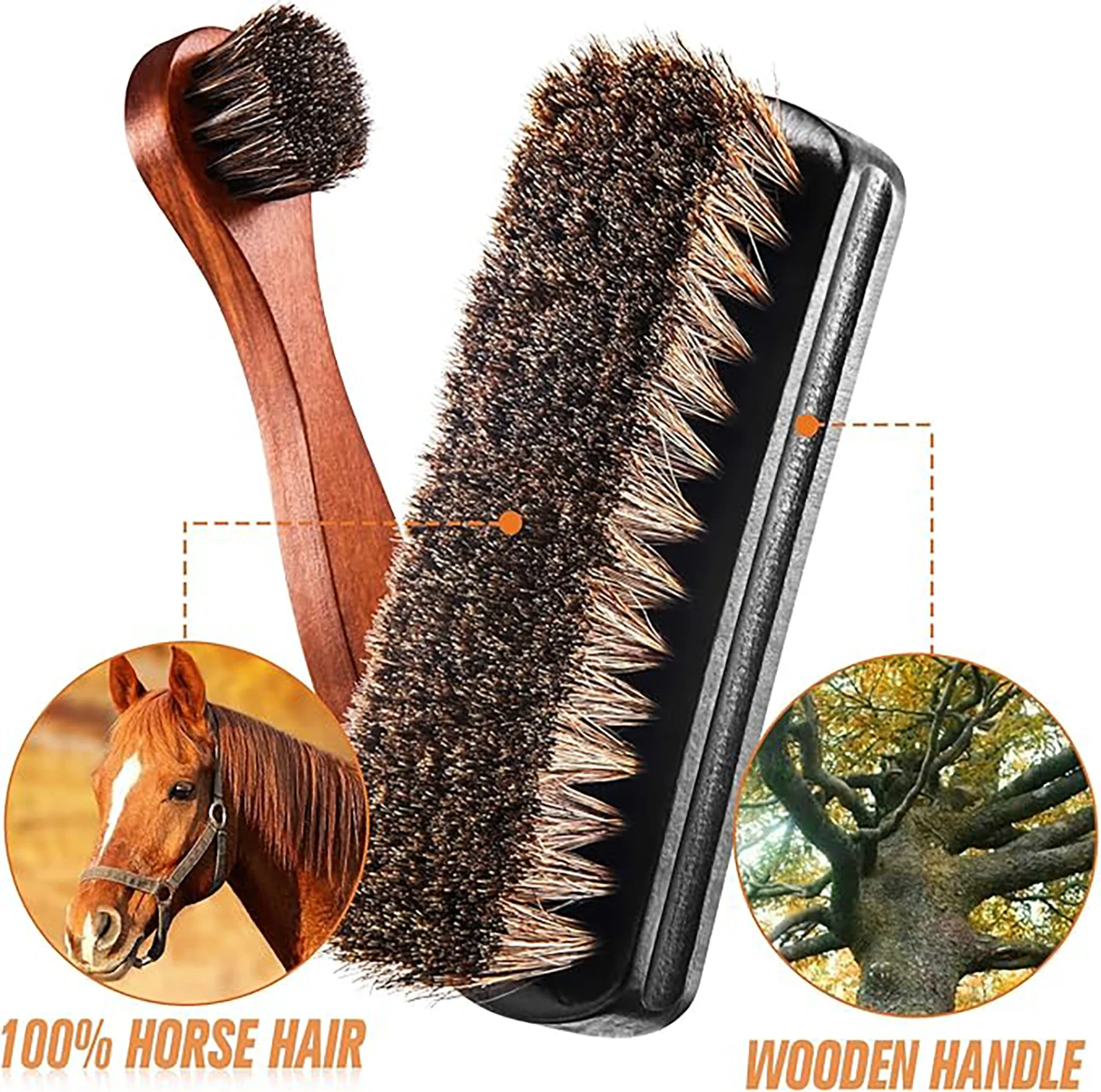 Horsehair Shoeshine Brush Kit Polish Applicator Applicator Cleaner Cleaning Brush with Microfiber Shoe Gloves 2