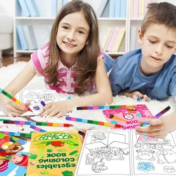 24Pack Small Coloring Books for Kids with 24 Stacking Crayons Set Bulk Coloring Books for Kids Ages 2-4, 4-8, 8-12 Mini Coloring 6