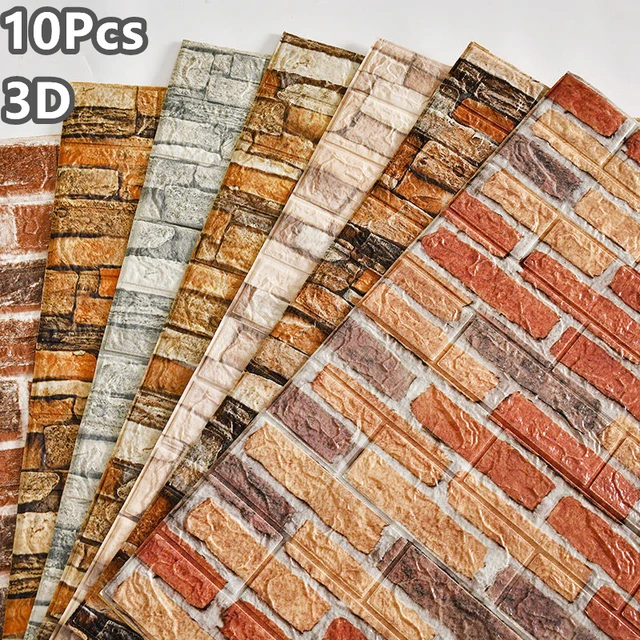 20Pcs 3D Tile Brick Wall Sticker Self-adhesive Waterproof PVC Panel  Wallpaper,Red