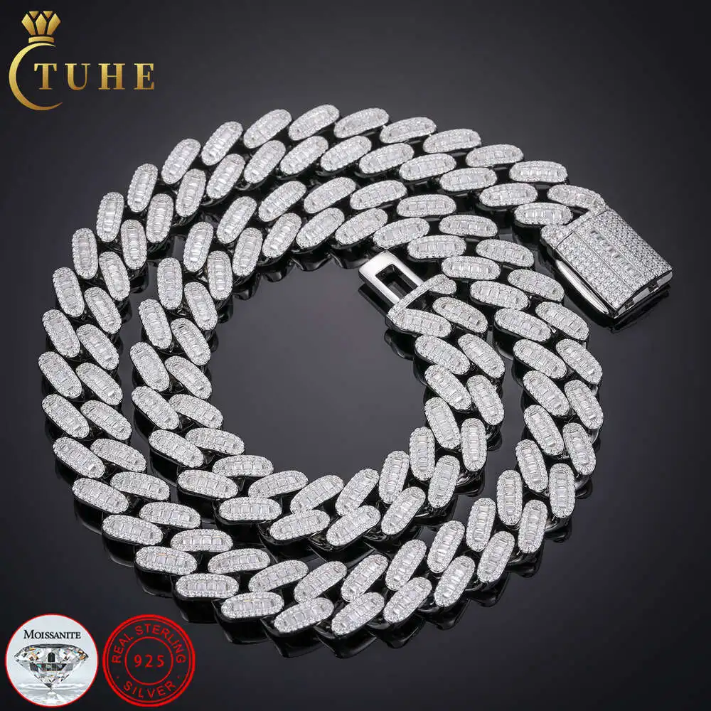

Luxury Custom 14mm 925 Sterling Silver Vvs Baguette Moissanite Diamond Iced Out Cuban Link Chain Necklace for Men