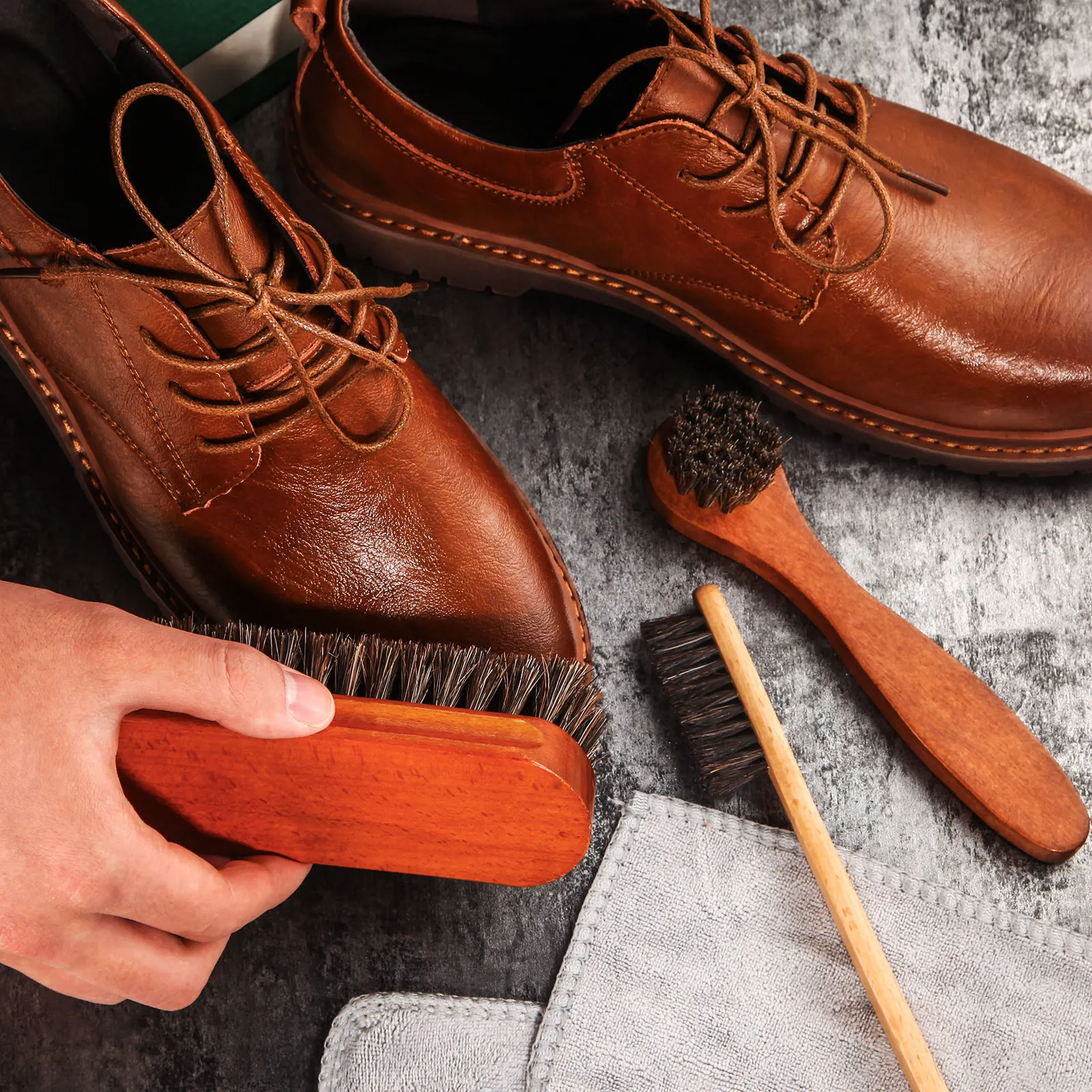 Horsehair Gloss shoe brush Kit Polishing Applicator Clean shoe Boot care brush Suede cleaning brushCar interior detail cleaning 5