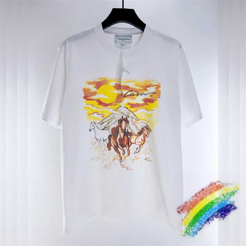 

White Casablanca T Shirt Men Women Horse Print T-Shirt Top Tees