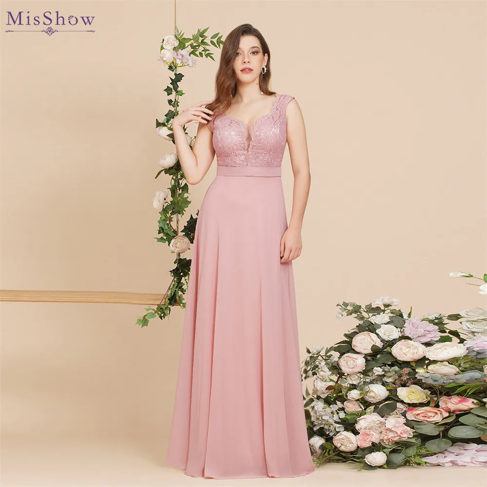 

MisShow Pink Maxi Long Beach Dresses for Women Luxury Lace Chiffon Evening Prom Party Dresses Long Vestidos Largos
