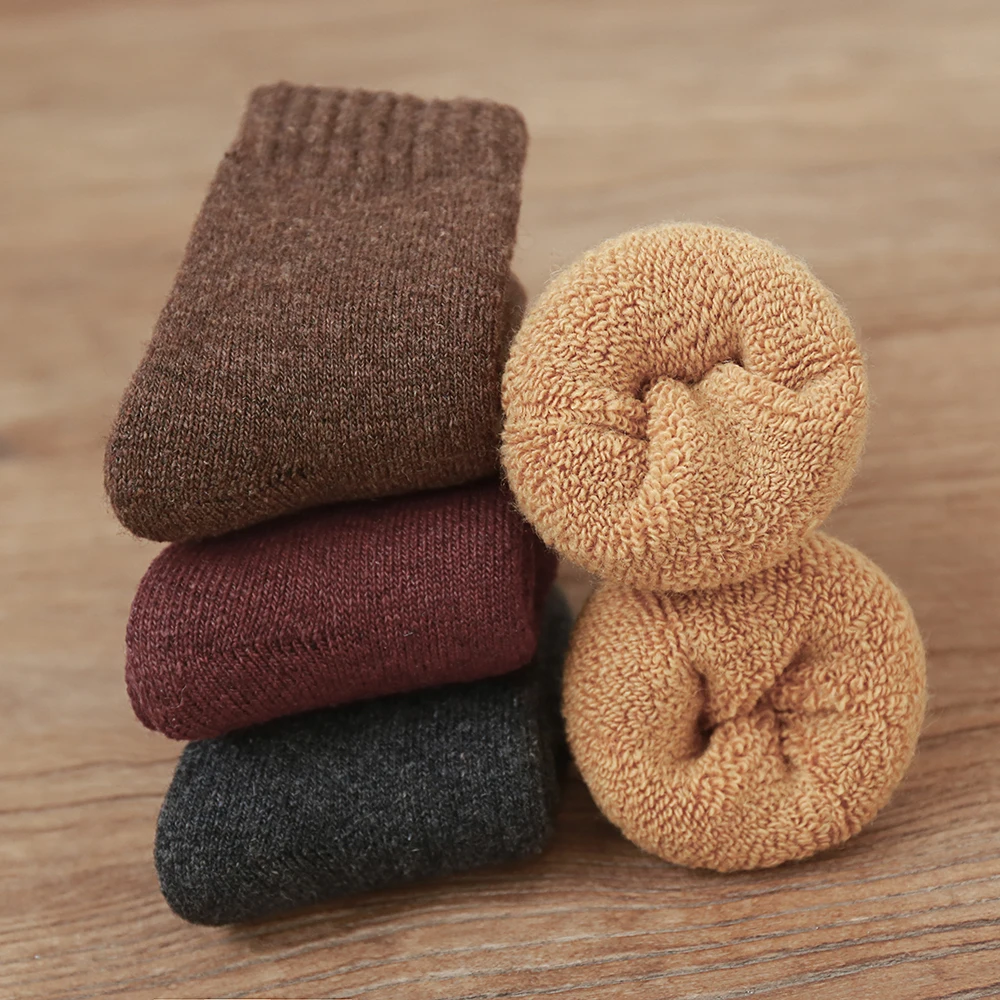 4 pairs of multi-color combination autumn and winter children's warm thickened wool socks solid color versatile warm socks