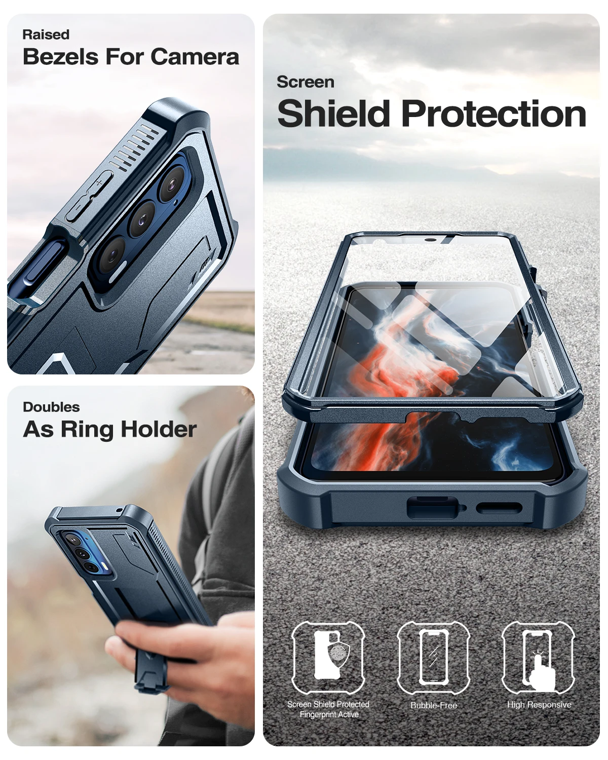 Rugged Shockproof Protective Case with Kickstand & Built-in Screen Protector