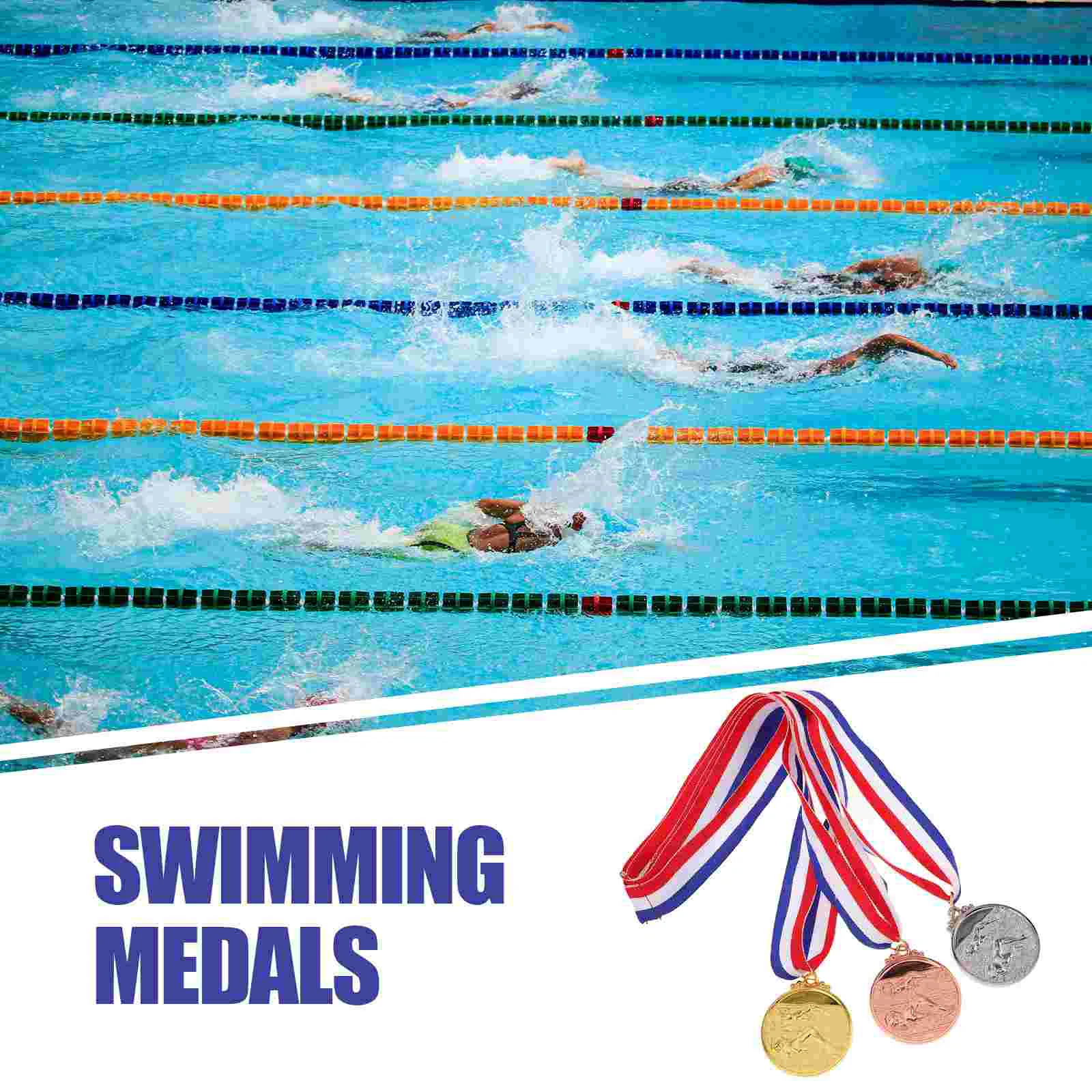 3pcs Gold Silver Bronze Medals With Ribbon Winner Awards For Swimming Competitions School Sports Events And Training Institution