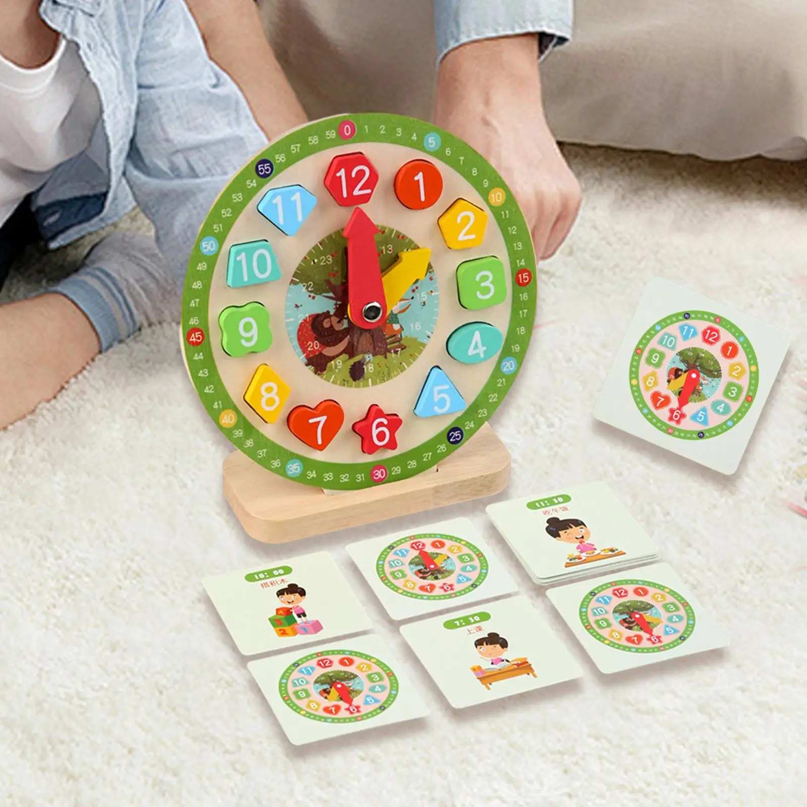 Wooden Clock Kids Toy for Kindergartner Homeschool Supplies Clocks Practice