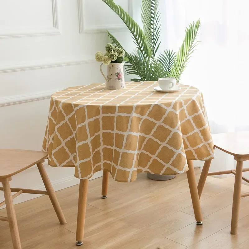 

Modern Cotton Linen Round Table Cloth 150cm Geometric Stripe Printing Tea Coffee Tablecloth Home Kitchen Decor Custom