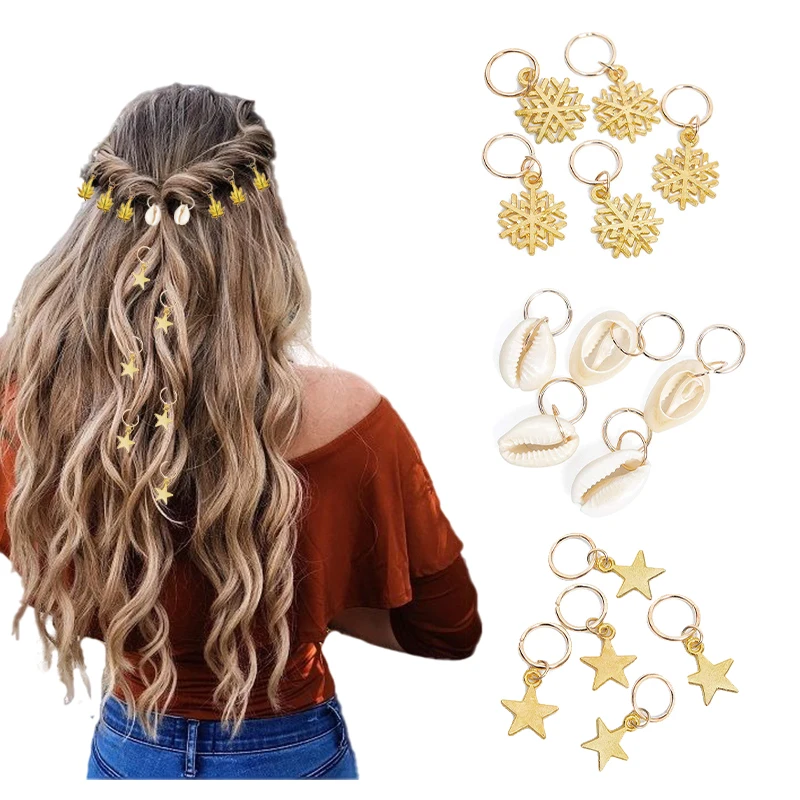 

5pcs/Pack Stars Ring Charms Shell Hair Braid Dread Dreadlock Beads Clips Cuffs Rings Jewelry Dreadlock Clasps Accessories Tools