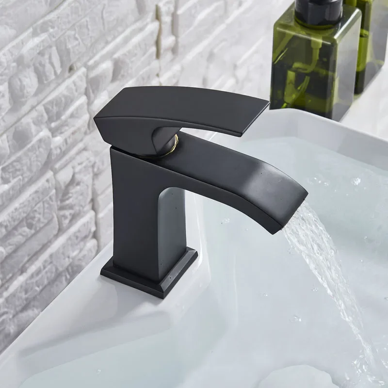 

Vidric Matte Black Bathroom Basin Faucet Single Lever Wide Waterfall Spout Hot Cold Mixer Tap Deck Mounted Washing Vanity Sink T