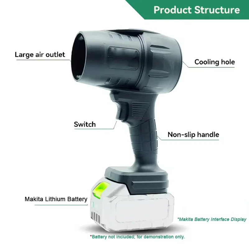 Powerful Air Blower Turbo Fan with Thrust 550g to Cleaning Fallen Leaves, Snow and Sand Requires 18V Battery