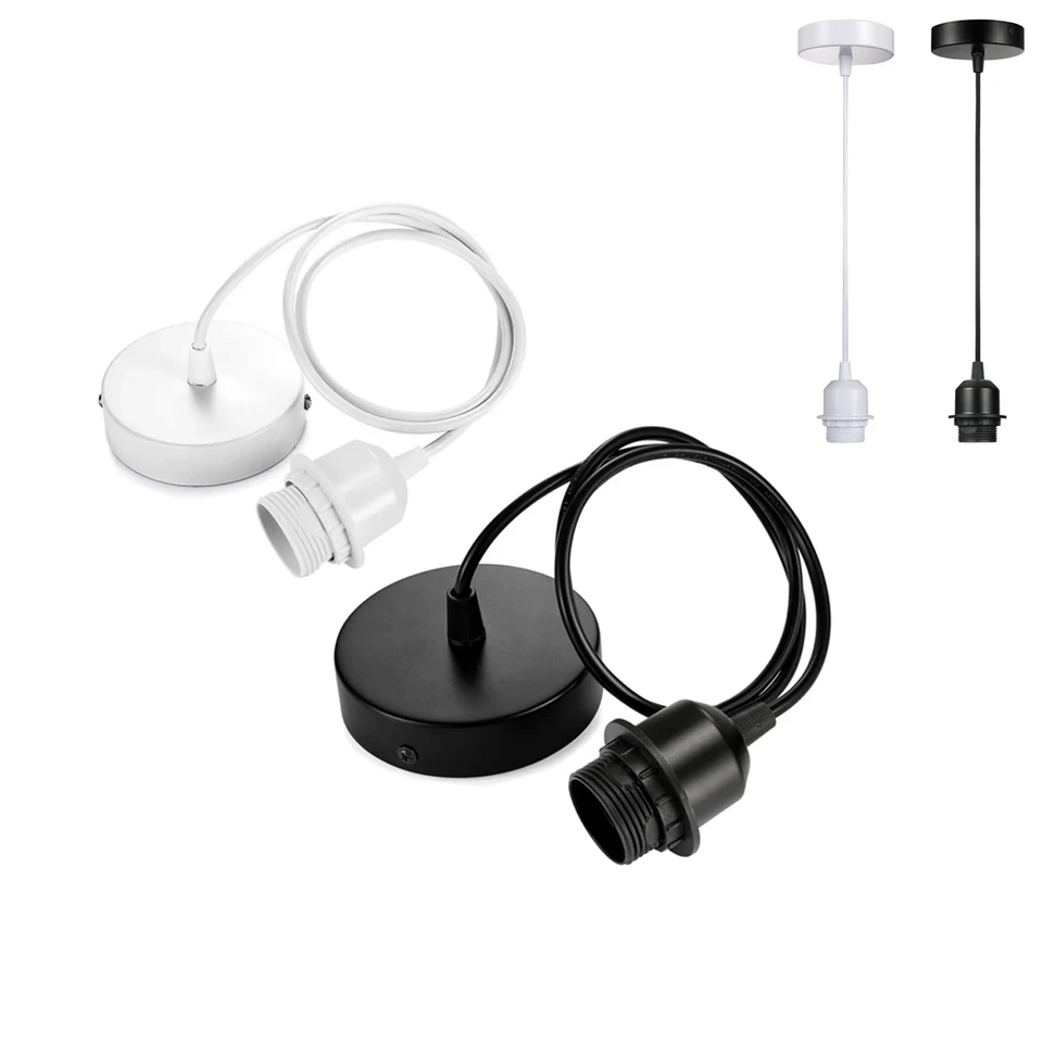 Cavo Con Portalampada E27 A Sospensione, 1,7 Metri, Interruttore On/Off, Spina UE, Bianco/nero - 2