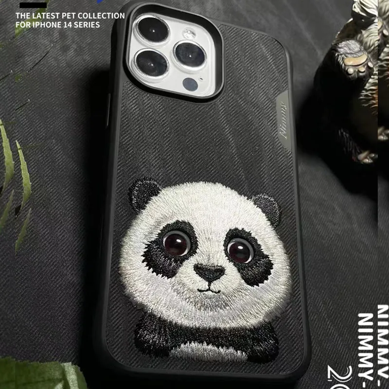 3d bordado bonito gato lobo tigre urso couro caso do telefone para o iphone  14 pro