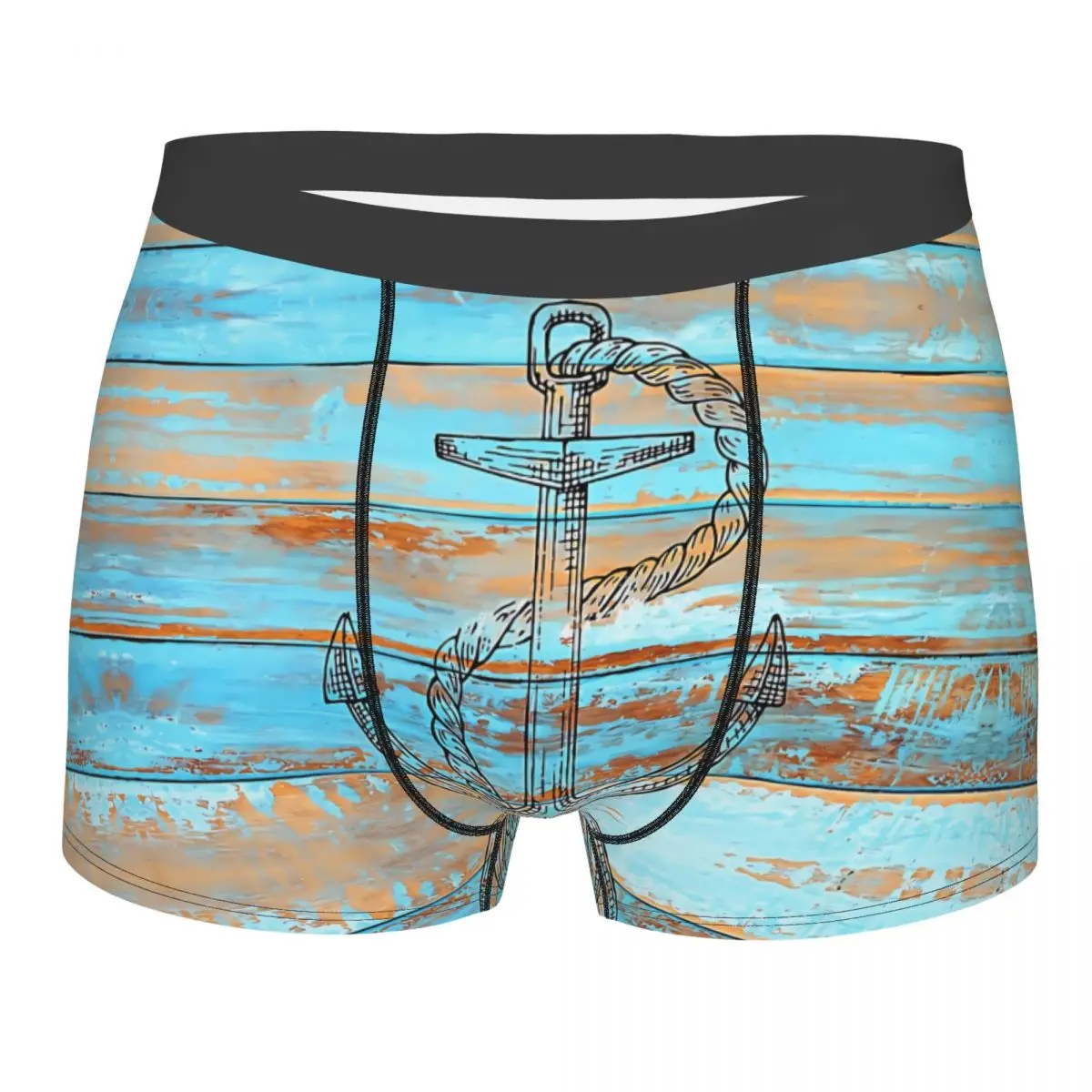 

Vintage Navy Tattoo Anchor On Distressed Woodgrain Man's Boxer Briefs Underwear Ocean Compass Highly Breathable Top Quality Gift
