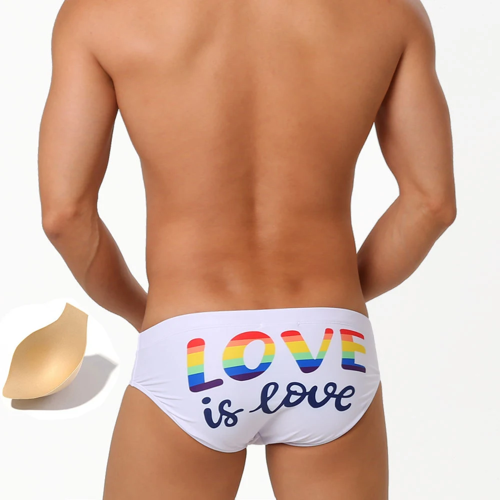

Word Print Swimsuit Men Low Waist Swimwear Mens Bathing Suit Quick Dry Beachwear Man Push Pad Summer Sea Surf Suits Gay 2023