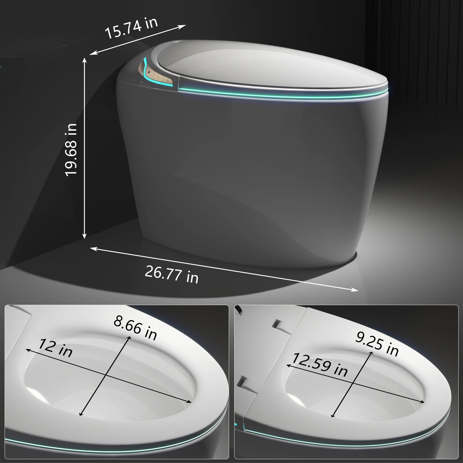 Intelligent Toilet with Bidet Built in for Bathrooms, Toilet with Warm Water Sprayer & Dryer, Foot Sensor Operation, Heated