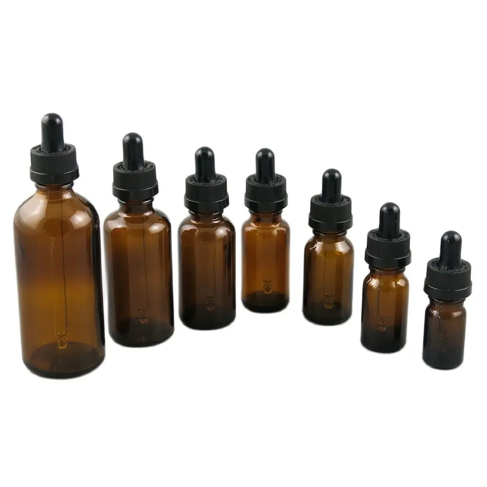 10pcs Small Amber glass pipette dropper bottle essential oil bottles containers vials with childproof Drop 5 10 15 20 30 50 ml