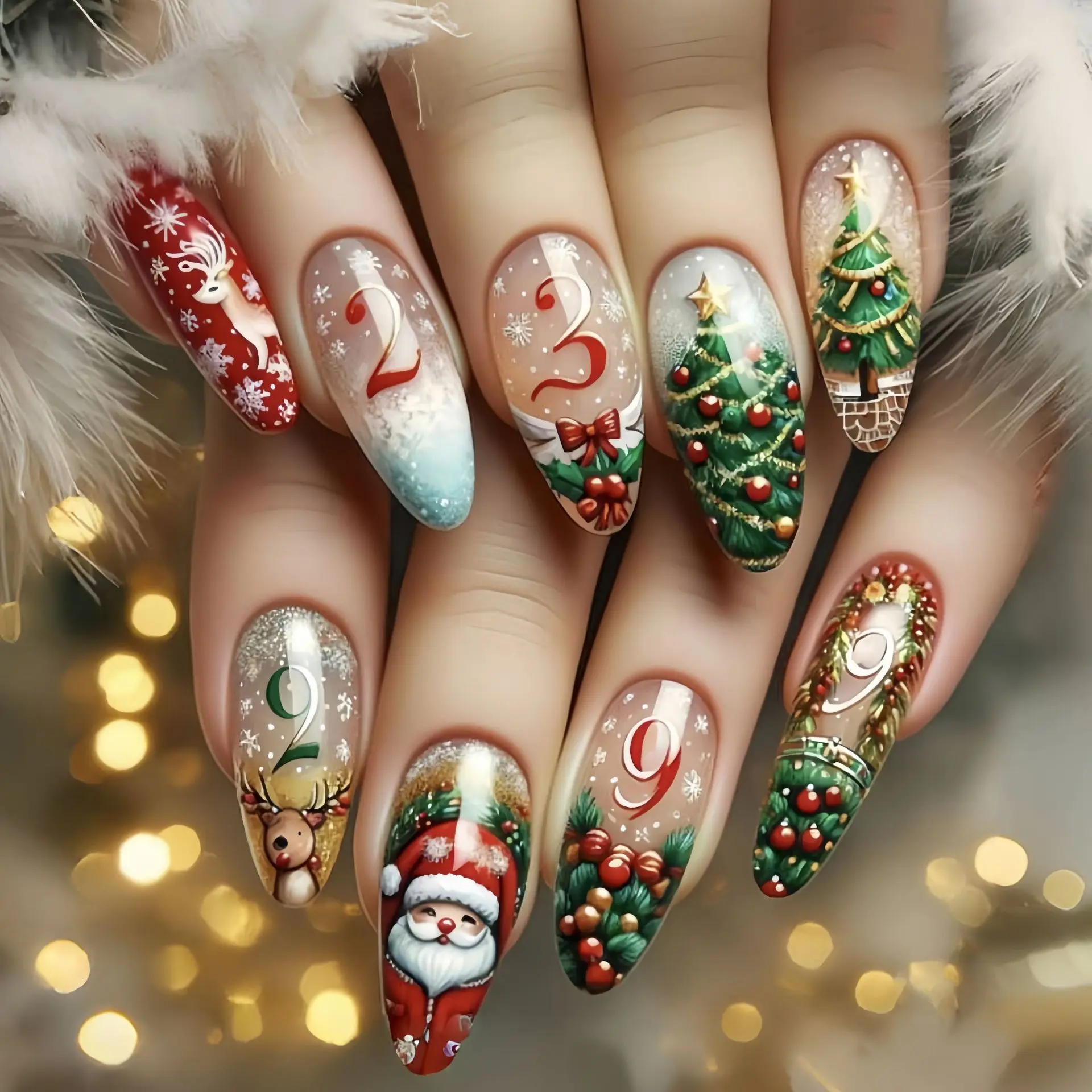 Medium fake nails for Christmas party 3