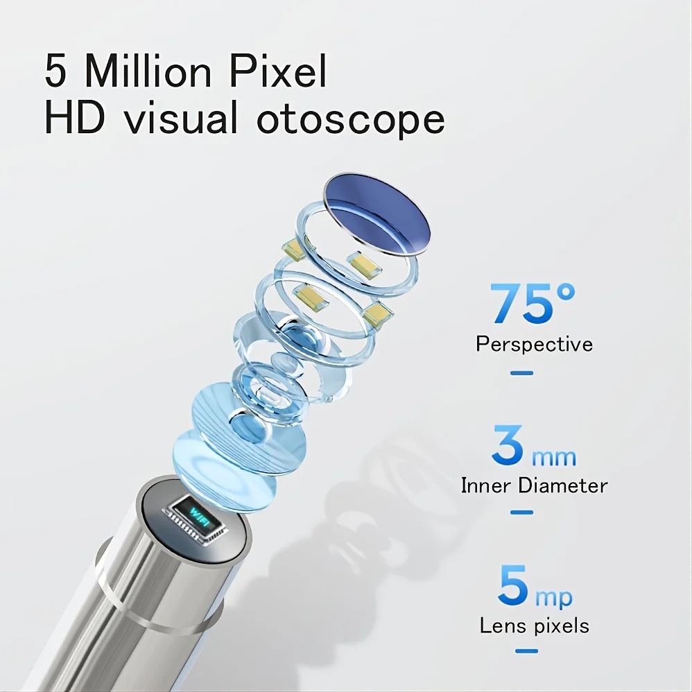 귀 왁스 제거제, 무선 검 이경 귀지 제거 도구 LED 조명, 3.5mm 시각적 귀 범위 카메라 S가있는 1080P HD WiFi 귀 내시경