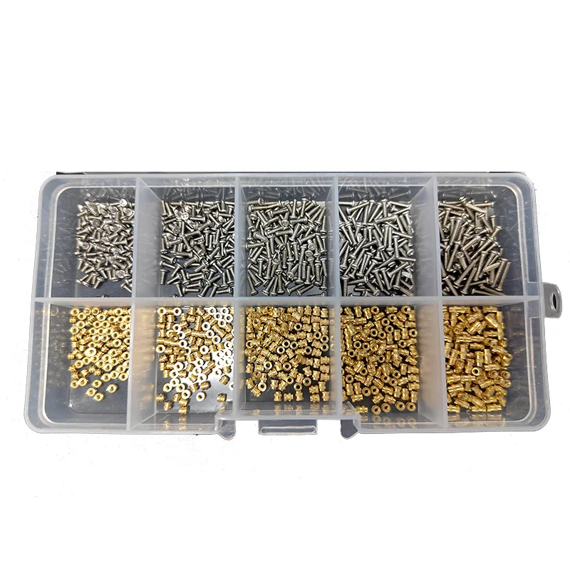 M1.4 M1.6 M2 M2.5 Brass Insert Nut and 304 Stainless Steel Screw Set Double Twill Heat Hot Melt Knurl Embed Copper Nut Bolt Kit