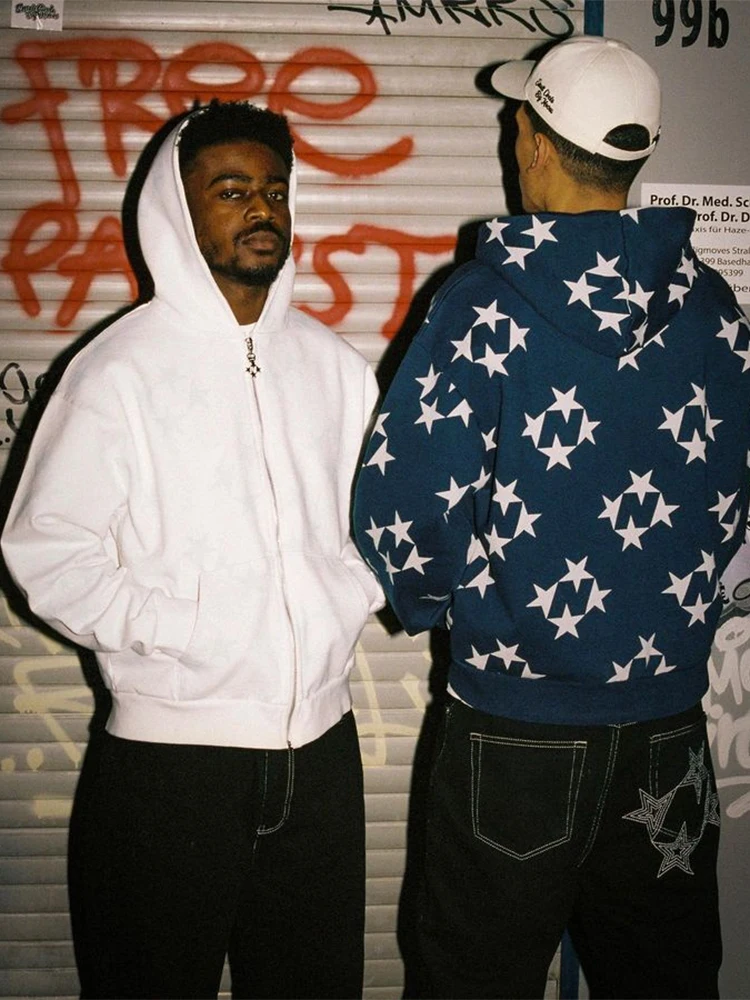 

y2k Women Vintage Zip Up Hoodies Harajuku Casual Stars Print Long Sleeve Loose Hooded Sweatshirts Goth Streetwear Jackets Coats