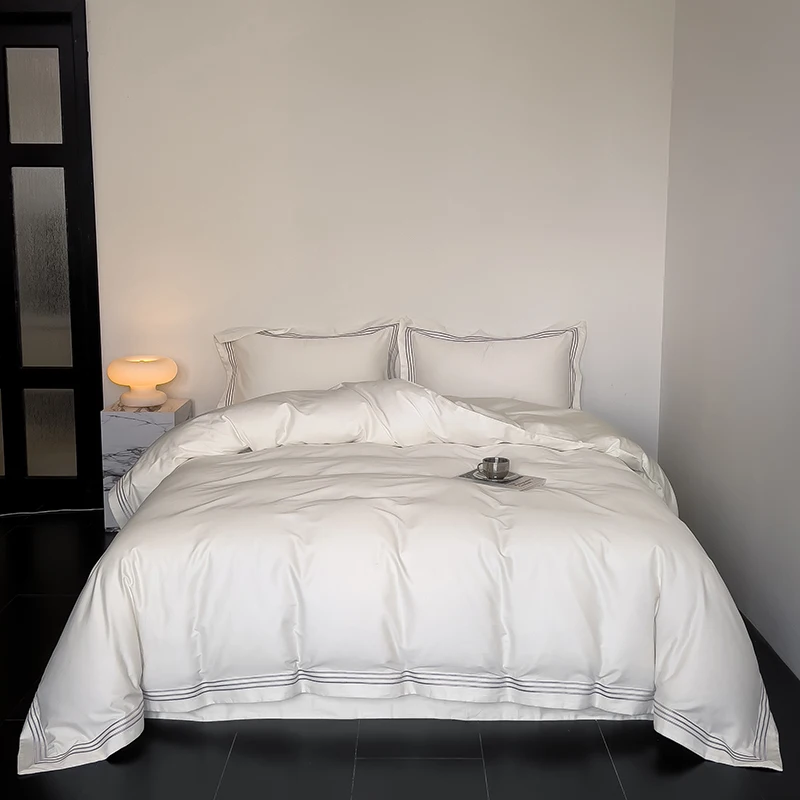Luxury 1000TC Egyptian Cotton Solid Color Hotel Style Embroidery Bedding Set Duvet cover Set Flat/Fitted Bed Sheet Pillowcases 5