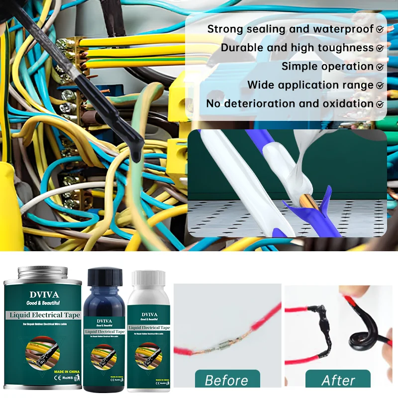 Electrical Tape 15-300ml Liquid Waterproof Insulating Fix Line Glue for Wires Cables Home Use