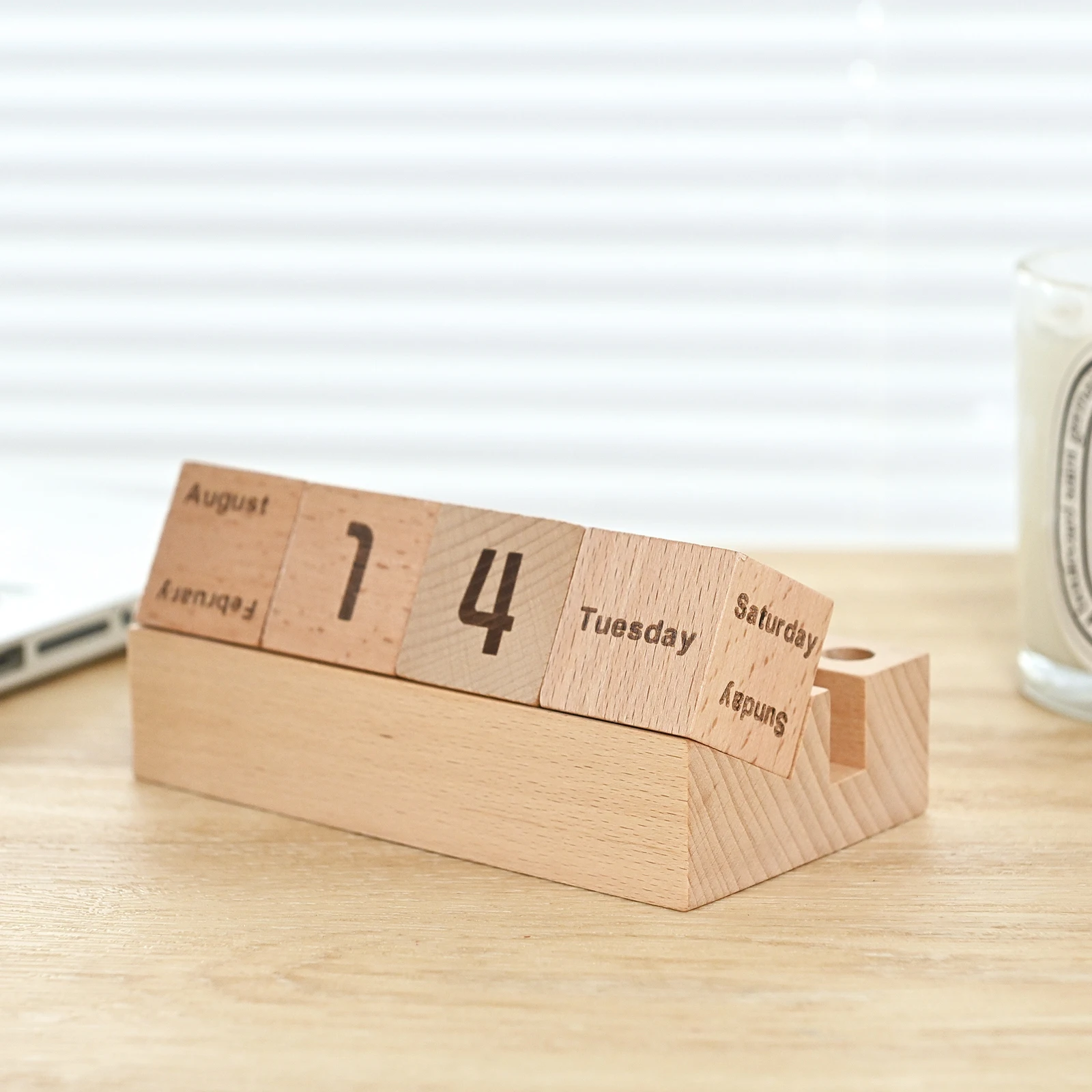 Custom Wooden Perpetual Calendar Flip Blocks Month Date Desktop Log Countdown Home Office Tabletop Ornaments Photography Props