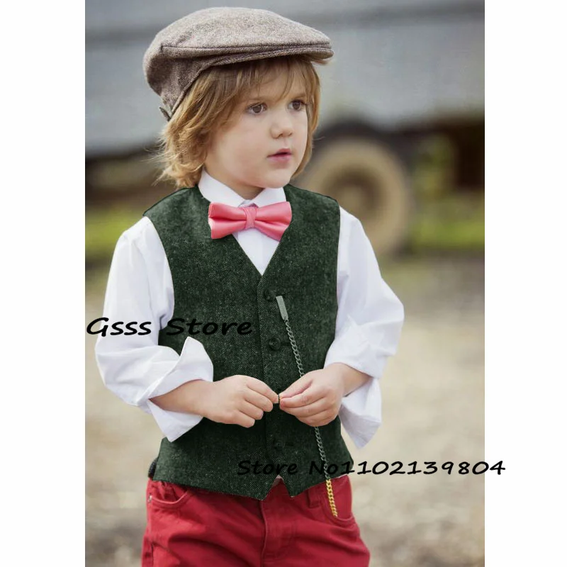 

Kids Suit Vest Herringbone Vintage Wool Sleeveless Jacket Boys Waistcoat Formal V Neck Wedding Tuxedo Vests