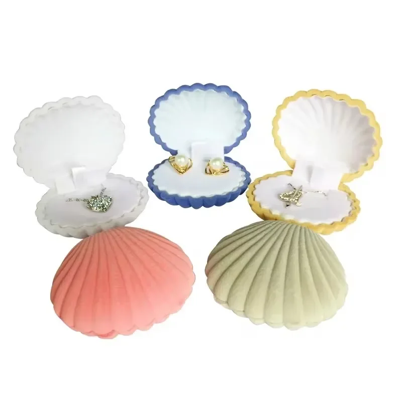 Creative Sweet Shell Shape Gift Box Holder Jewelry Box Velvet Wedding Engagement Ring Box For Earrings Necklace Bracelet Display