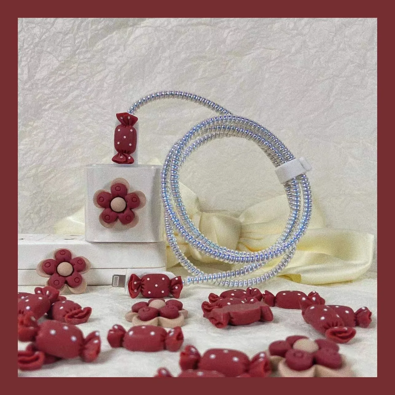 Wave Point Flowers Silicone Cable Protector Data Line For Iphone Charger Cable Protector Rope Cable Winder For Apple 18W 20W